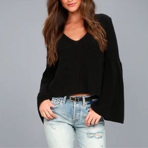 FREE PEOPLE Damsel Black Bell Sleeve Knit Sweater
